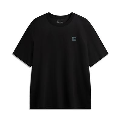 Li Ning Sports Lifestyle Series Однотонная дышащая универсальная футболка с коротким рукавом свободного кроя Унисекс Топы Черный AHSVB91-2