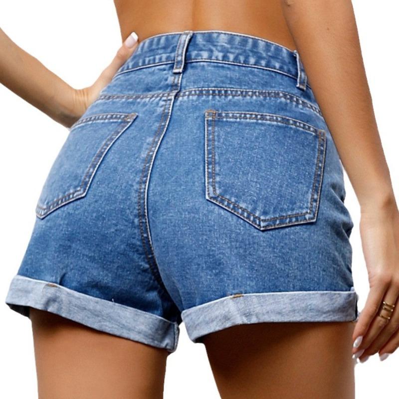 Women Summer High Waist Wide Leg Denim Shorts