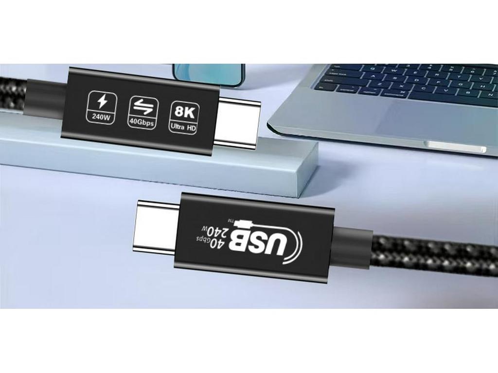 USB4 Thunderbolt 4 Cable: 40Gbps Transfer, 240W Fast Charge, 8K60Hz Display Support, Type-C