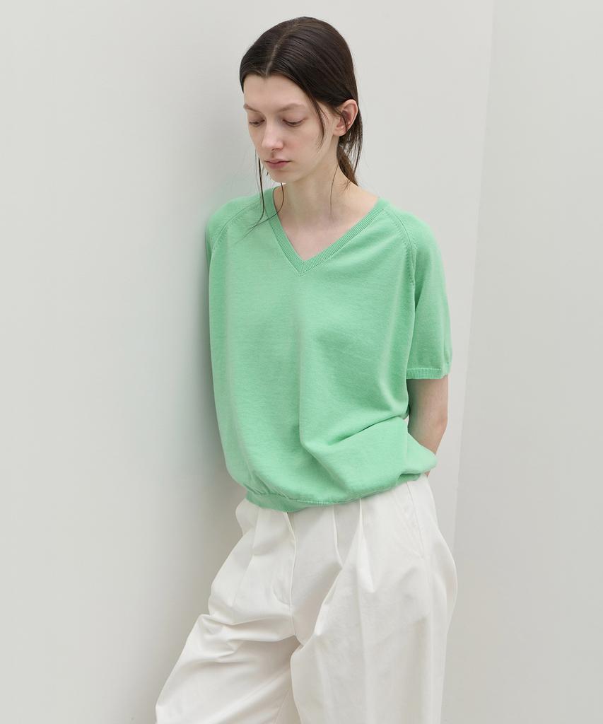 Вязаный джемпер Leuba Fresh Cotton с V-образным вырезом - Яблочно-зеленый