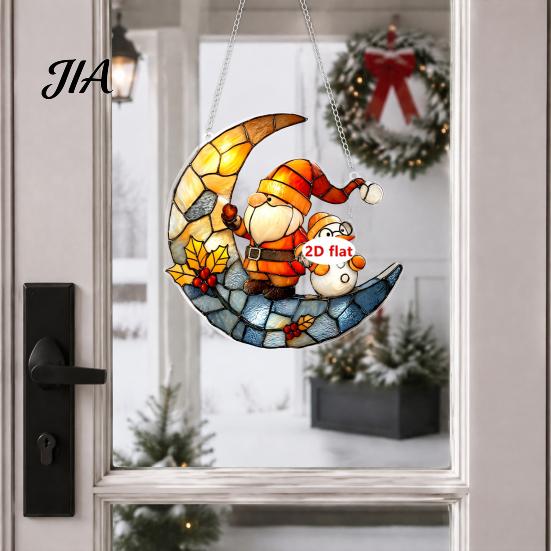 Snowman And Bell Ornaments Acrylic Christmas Hanging with Chain, Double-sided Santa Claus/Snowman/Reindeer/Bell Decorations Retro Tree Decor for Home
