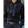 Women Autumn Blouses and Shirts Solid Color Long Sleeve Bow Decoration Casual Business Workwear Shirts Tops