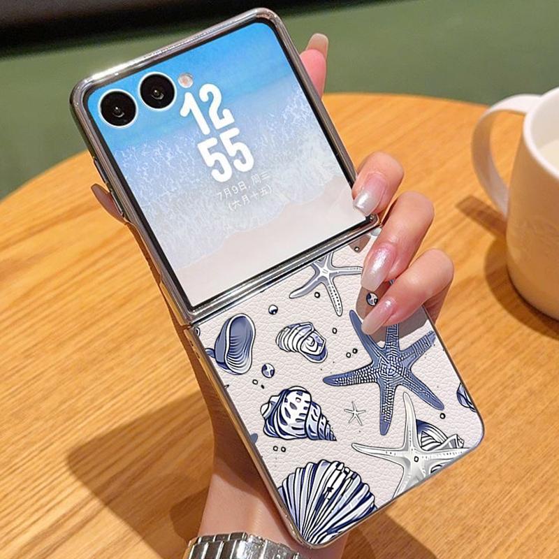 Чехол для телефона из ПУ кожи с принтом китовой акулы для Samsung Galaxy Z Flip7 FE Flip6 Flip 7 6 5 5G Серебристая рамка Жесткая задняя крышка