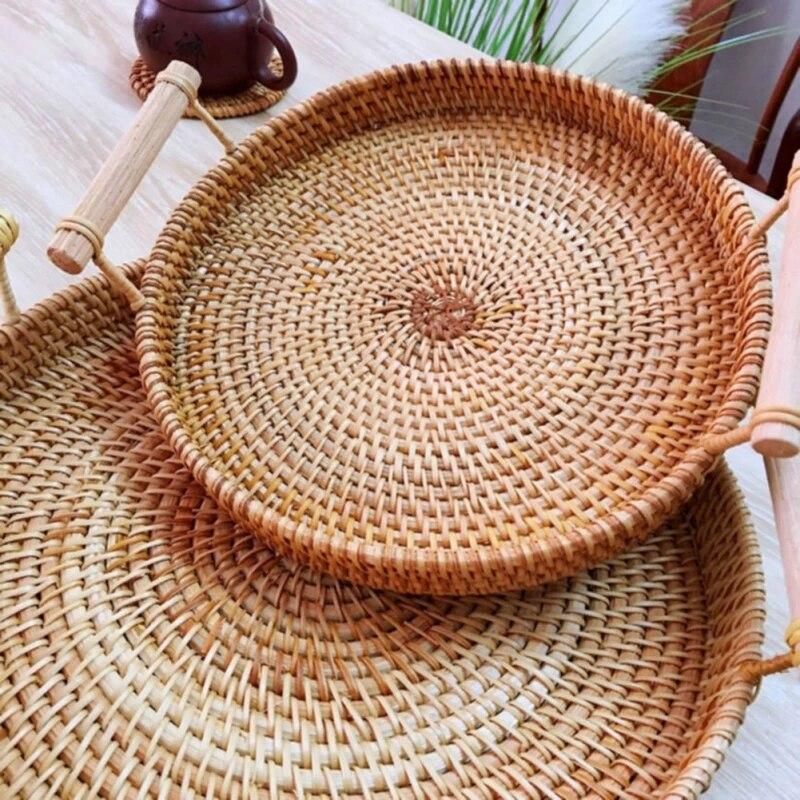 Rattan Tray Storage Basket Rattan Handwoven for Fruit Tea Breadbasket