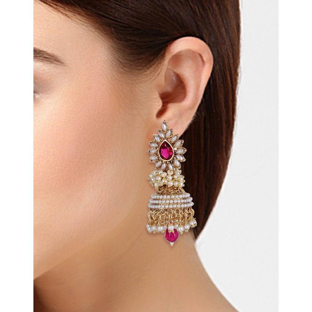 Стильный необычный традиционный джумки с белой жемчужиной для женщин