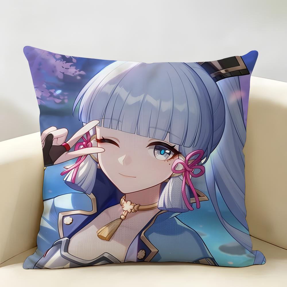 Kamisato Ayaka Genshin Impact Cushion Cover Natural Linen Organic Fabric DoubleSided Printing Room Sofa Decor Pillow Case