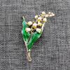 Retro Enamel Green Leaf Lily of the Valley Brooch