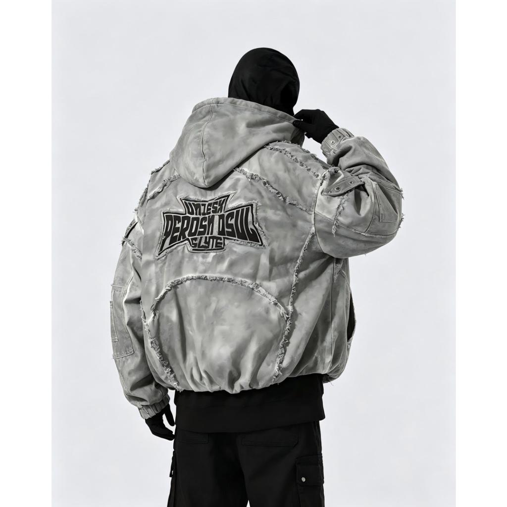 VibeStreet Unisex Chinese Trend Wasteland‑Style Mottled Distressed Cargo Jacket Casual Versatile Winter Padded Coat