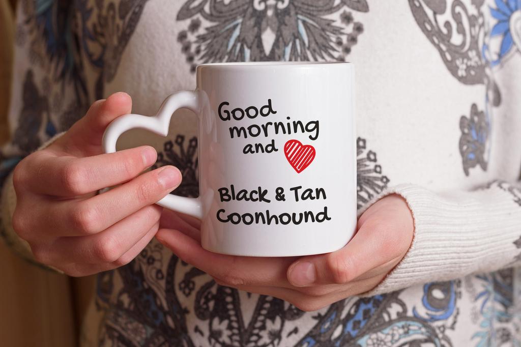 Black and Tan Coonhound I - cup with a dog, adorable cup with a heart-shaped handle, universal gift from the Art-Dog brand