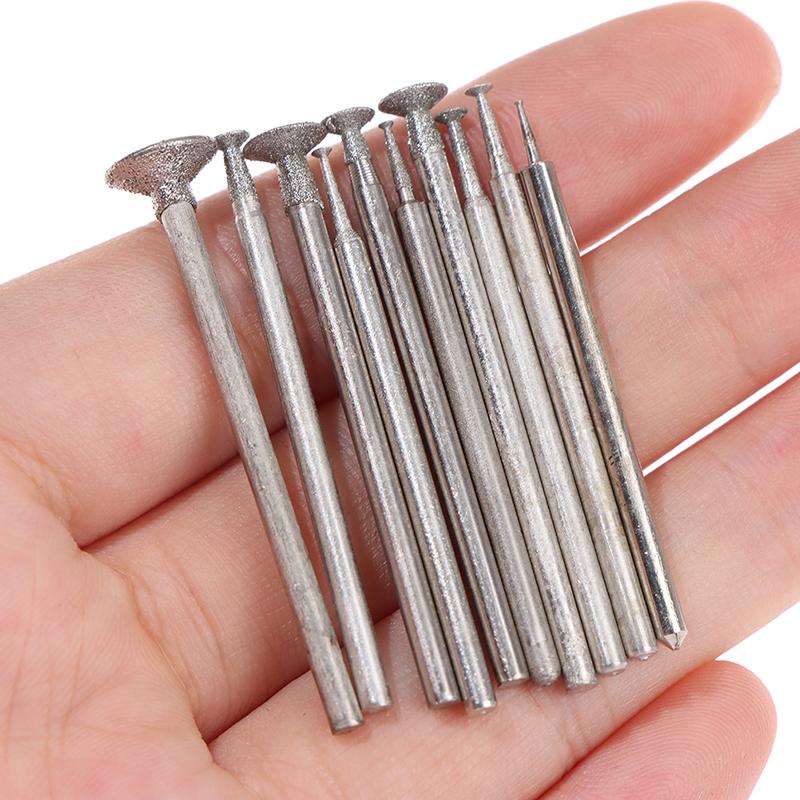 10Pcs Diamond Grinding Head Stone Jade Carving Polishing Engraving Tools 2.35Mm