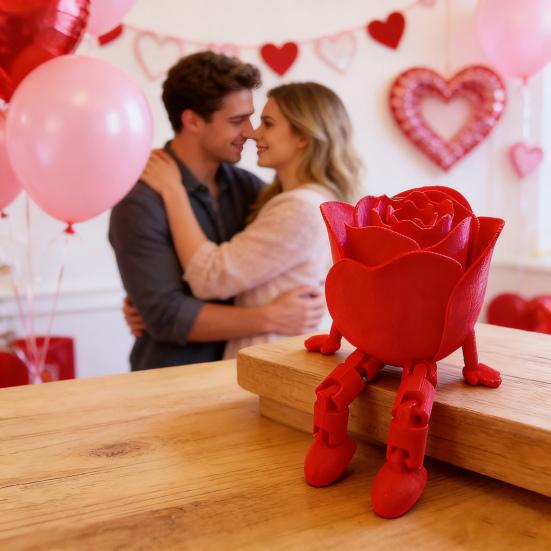 Фигурки роз, напечатанные на 3D-принтере, ко Дню святого Валентина, подвижные суставы, украшения с регулируемой позой, креативная скульптура для домашнего декора