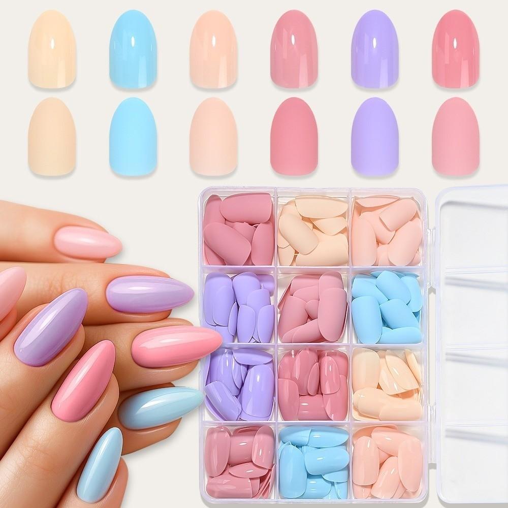 288pcs Solid Color Press On Nails Matte Finish Acrylic Fake Nails Hot Nail Tips Daily Wear