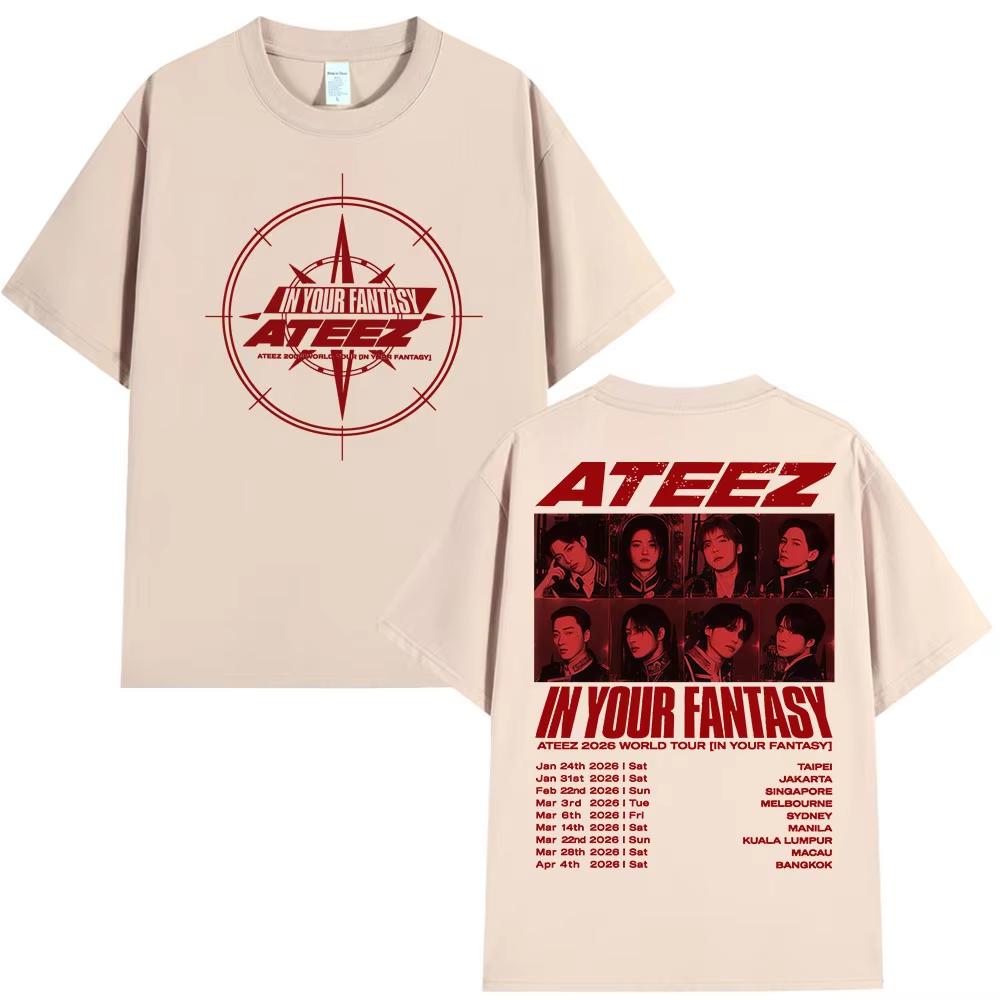 2026 Hot Sale Ateez 2026 World Tour in Your Fantasy T-shirt Men Women Clothing Casual Cotton Oversized Short Sleeve