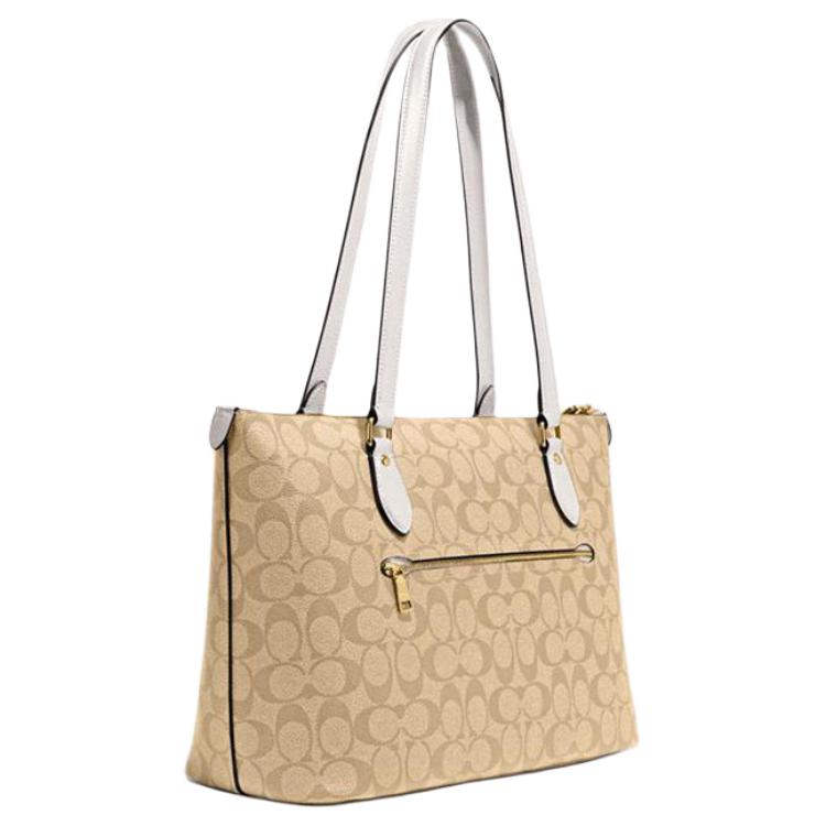 Coach Галерея 36 Классическая сумка-тоут на молнии с монограммой из покрытого канваса и переработанной кожи Женские сумки-тоут Светло-хаки CS187-IMDQC