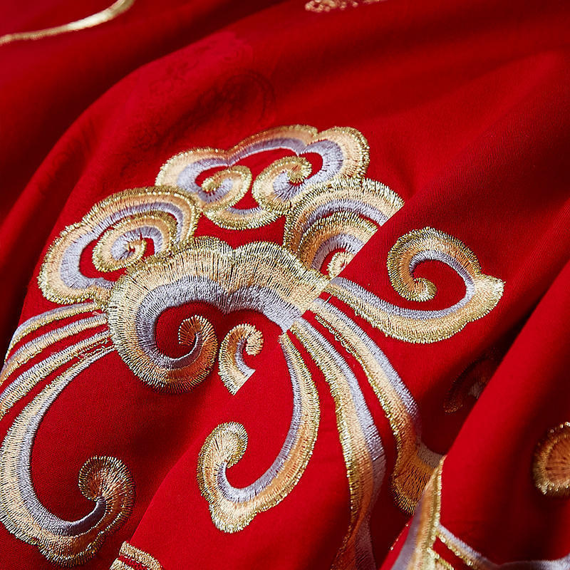 Длинноволокнистый хлопок плотностью 100, свадебная простыня и пододеяльник из четырех предметов, чистый хлопок, лоскутное одеяло с драконом и фениксом, красное стеганое одеяло, комплект из шести и десяти предметов