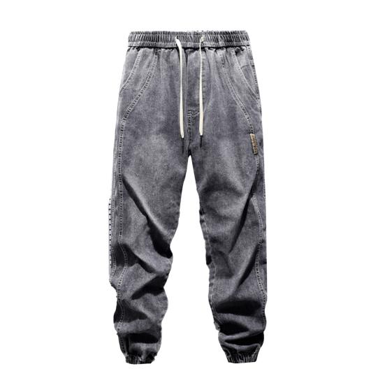 Джинсы-шаровары с карманами на штанинах, эластичным поясом, регулируемыми шнурками, мужские джинсы, однотонные уличные спортивные брюки