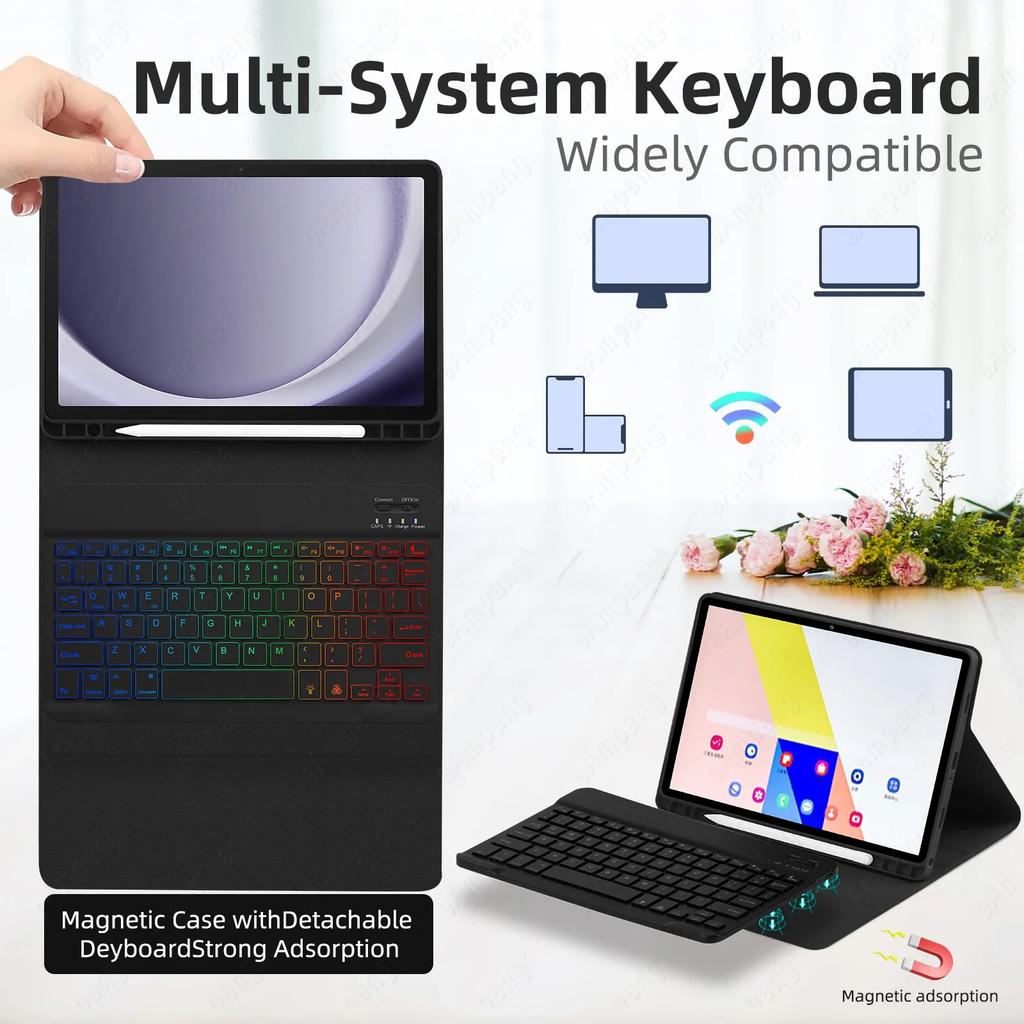 Backlight Keyboard Case for Samsung Galaxy Tab A9 Plus A9+ 11 Inch X210 X215 X216 Korean Portuguese Spanish Keyboard Cover Funda