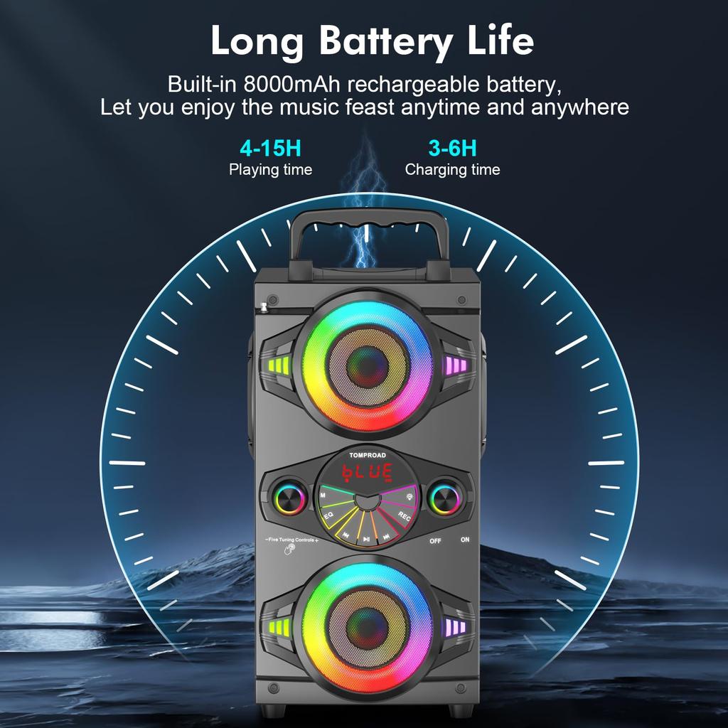 Портативные Bluetooth-колонки 60 Вт, большие, мощные, беспроводные, громкие, стерео, с басами, Boombox, колонка для домашней вечеринки, с сабвуфером, FM-радио, цветная светодиодная подсветка