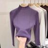 Wood Ear Edge Knitted Sweater Women's Solid Color Sweater Autumn and Winter New High-end Slim-fit Semi-turtleneck Bottoming Shirt