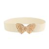 Women Dress Waist Belt Alloy Hollow Out Butterfly Buckle Elastic Waist Stretch Belt for Parties Beige One Size