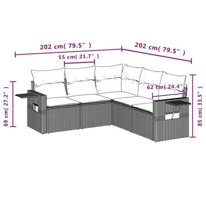 VidaXL Salon de Jardin avec Coussins 5 pcs, Canapés de Terrasse, Ensemble de Meubles de Patio, Mobilier d'Extérieur, Beige 3220148