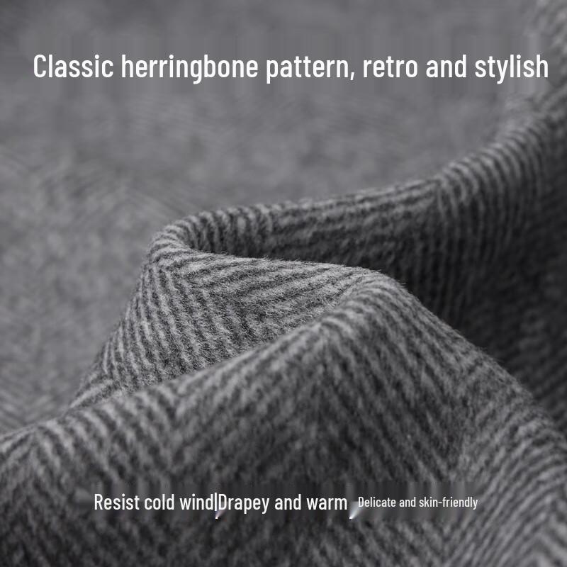 EMZ Erdos Men's Herringbone Wool Blend Notch Lapel Overcoat