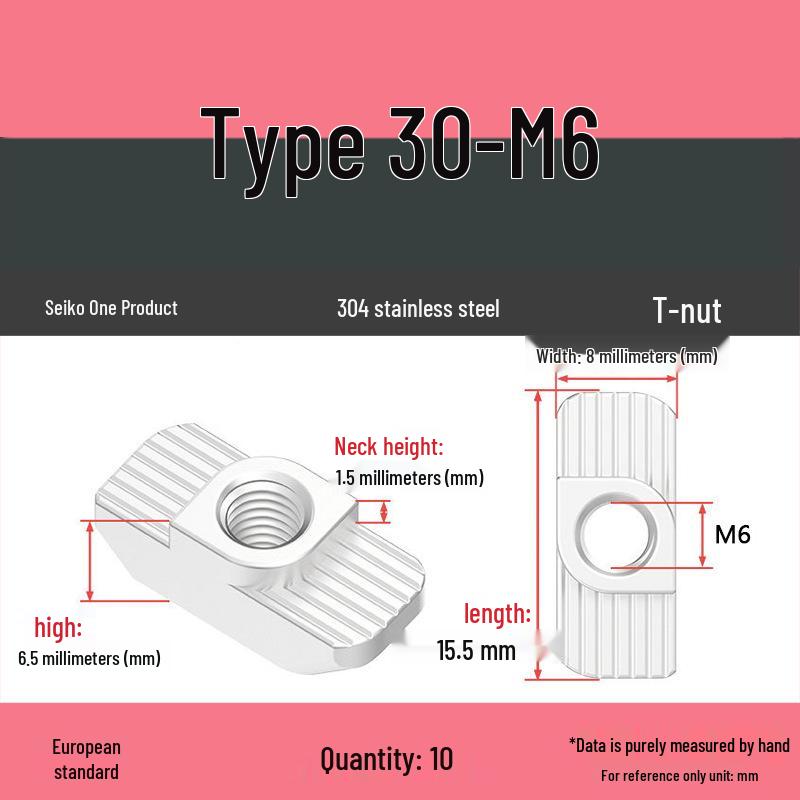European Standard T-Slot Aluminum Profile Nuts: Wing Nuts M3-M8, Types 20/30/40/45.
