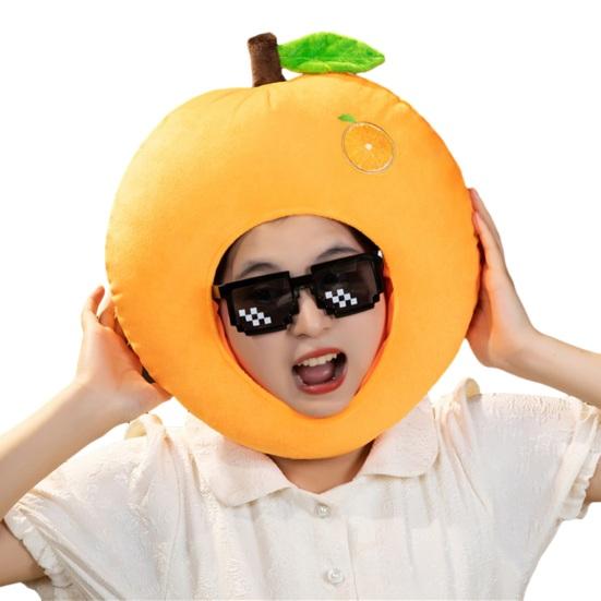 Фото-капюшон Яркий Цветной Фрукты Еда Форма Мягкий Плюшевый Головной Убор Отверстие для Лица Особенность Интернет-знаменитость Костюм Вечеринка Реквизит