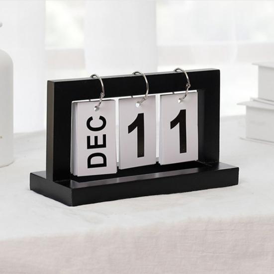 Настольный календарь из цельного дерева с металлическим железным кольцом, устойчивый к ржавчине деревянный вечный календарь, украшение для рабочего стола