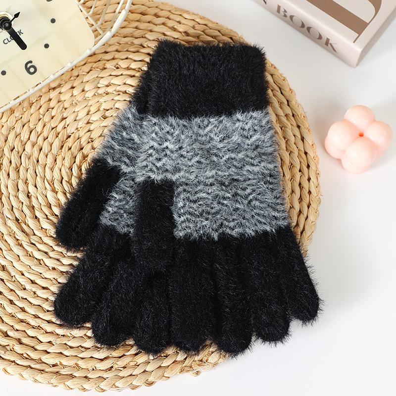 Jacquard Knitted Gloves for Women, Cute In Winter, Thickened and Warm Five-finger Wool, Outdoor Riding In Autumn and Winter, Cold-proof