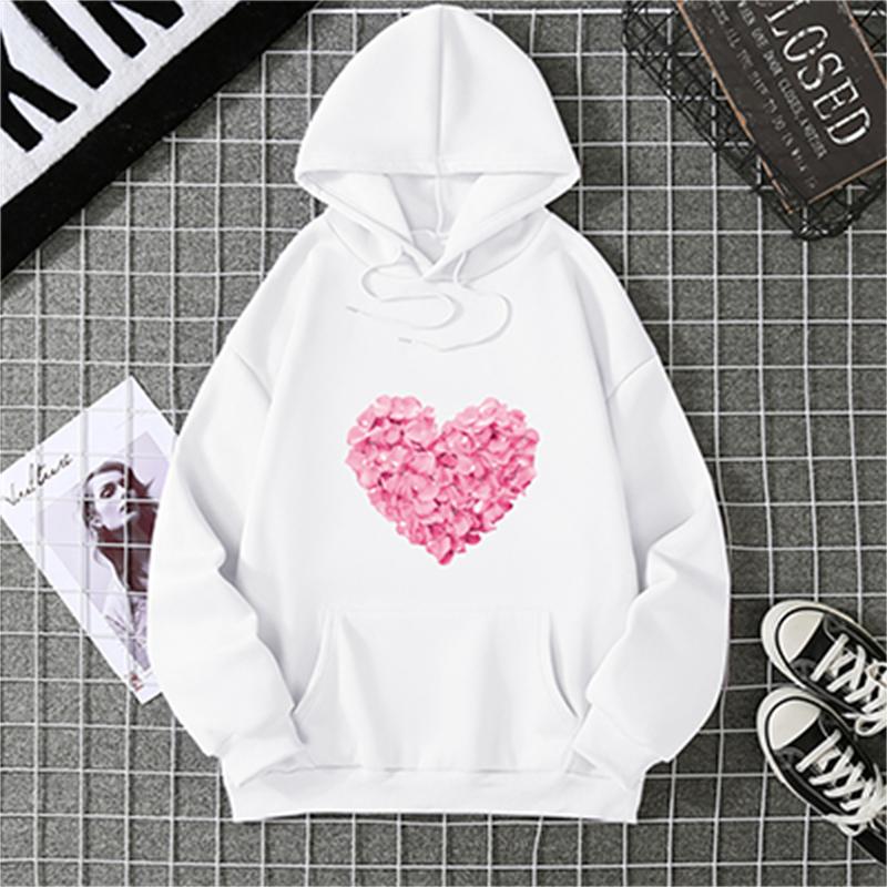 Yurak shaklidagi bosma grafik kaputlar Yoqimli liboslar Moda bo'sh pullover Sweatshirt Kundalik qizlar uchun qalpoqli toplar