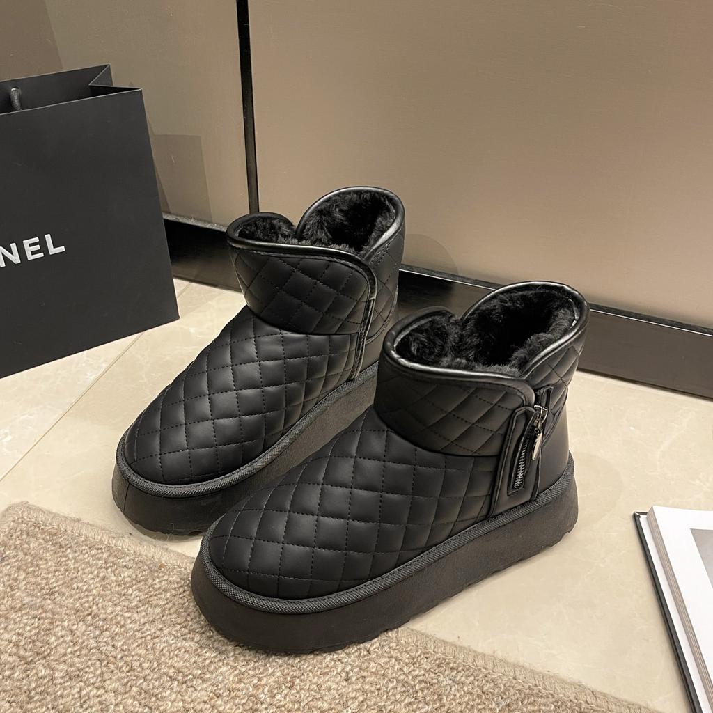 Новые зимние ботинки на толстой подошве, женские зимние ботинки, утепленные и утолщенные, теплые, водонепроницаемые хлопковые ботинки в ромбовидный узор