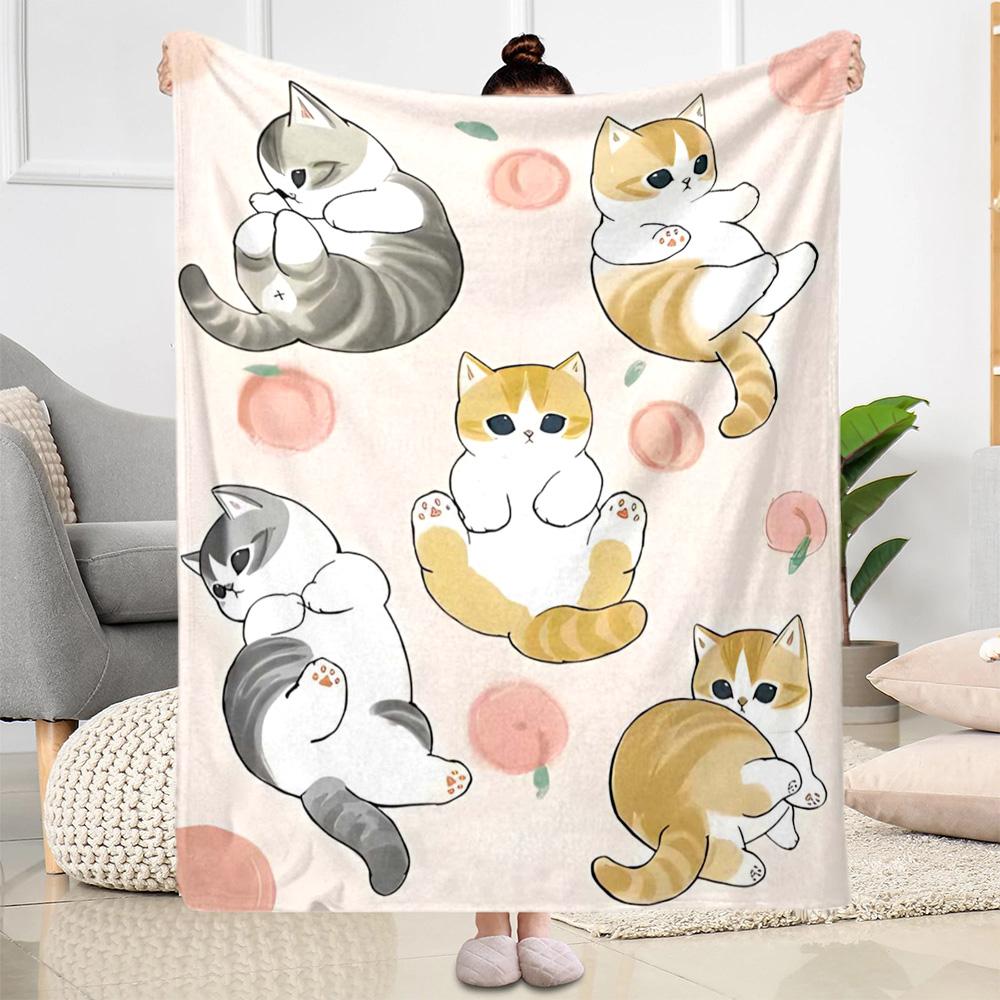 Cats In A Garden Flannel Blanket,Lightweight,Office Blanket,Sofa Blanket,Comfortable Blanket