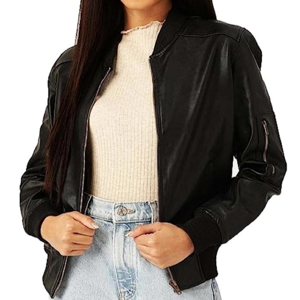 NOORA Женская черная кожаная куртка из овчины | Байкерская куртка узкого кроя ручной работы | Зимняя кожаная куртка на молнии