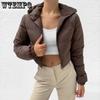 Women Hooded Cotton Padded Jackets Autumn Winter Brown Black Short Coat Female Solid Casual Warm Zipper Parkas Streetwear