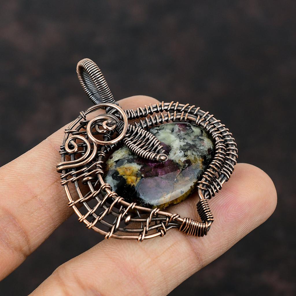 Подвеска из эвдиалитовой меди, подвеска в виде проволоки, ручная работа, уникальный дизайн медных украшений, подвеска из драгоценных камней, подвеска в виде проволоки, подарок для нее