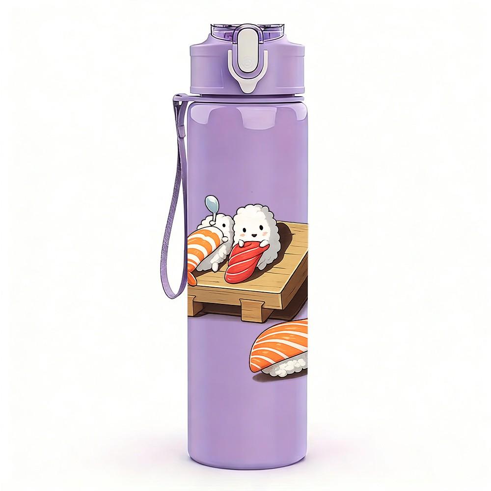 1PC Bread Meat Sandwich Food Cartoon Print 750ml Color Plastic Sports Water Bottle Leakproof Flip Straw Lid Suitable for Sports Office Home Use