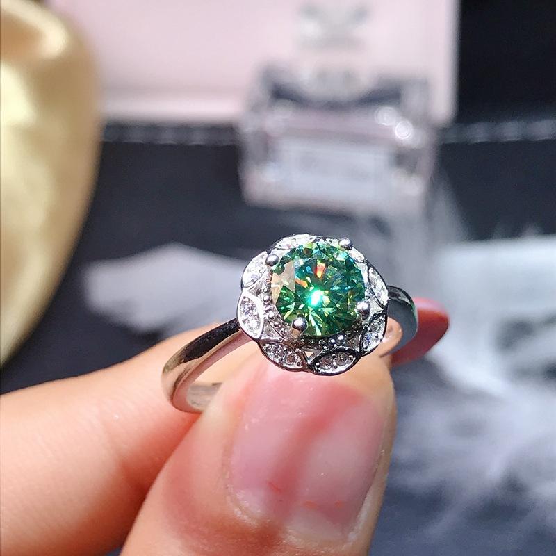 Trendy Flower Shape Green Cubic Zirconia Silver Color Ring For Women Party Crystal Jewelry Adjustable Size Gifts for Women