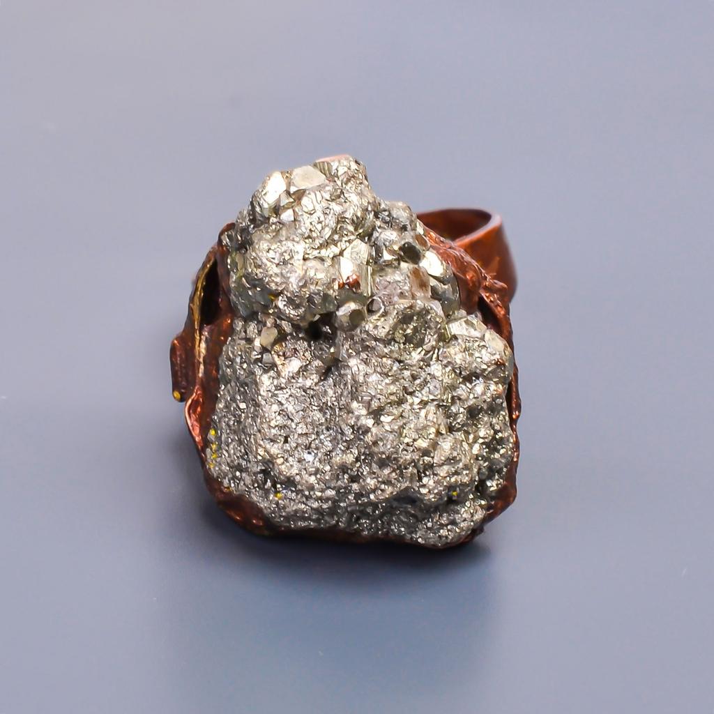 Распродажа ко Дню дружбы Пирит Друза Драгоценный камень Медь Заявление Вечность Обещание Кольцо V-12