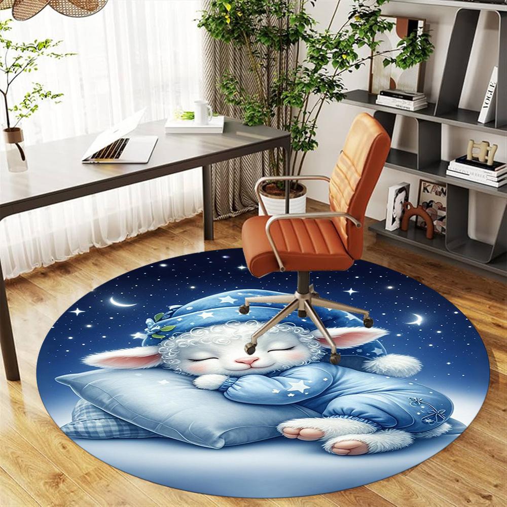1PC Cute lamb sleeping Round Chair mat Area Rug - Non-Slip, Floor Mat for Office, Bedroom, home decor Christmas Gift c0528049