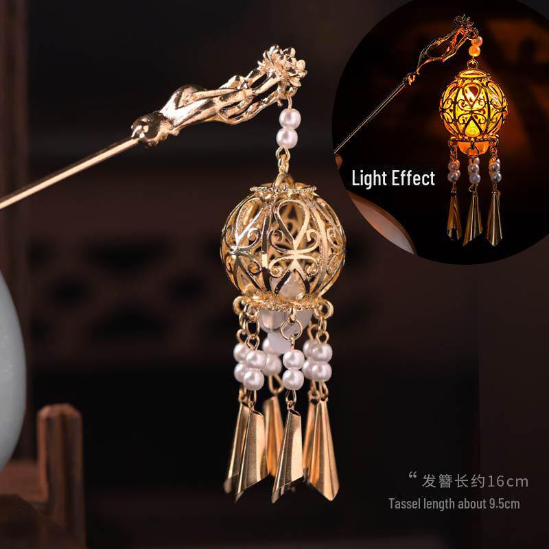Заколка-фонарик со светящейся кисточкой для фестиваля середины осени — аксессуар для пучка в стиле дворца Западного озера
