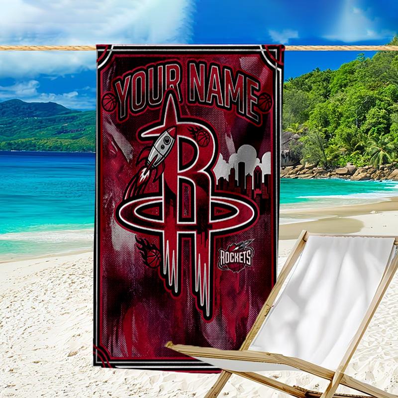 Custom Name Beach Towel basketball Pride Rockets Beach Towel, Soft Microfiber, Gift for Her/Him, Birthday, for Pool, Beach, Travel, Fan gifts