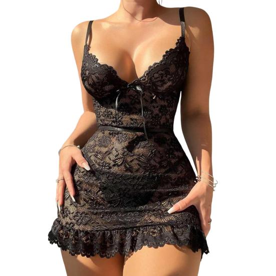 Женская ночная рубашка с глубоким V-образным вырезом на спине, без рукавов, ночная рубашка с сетчатой цветочной вышивкой, ажурная сорочка для брачной ночи, медового месяца