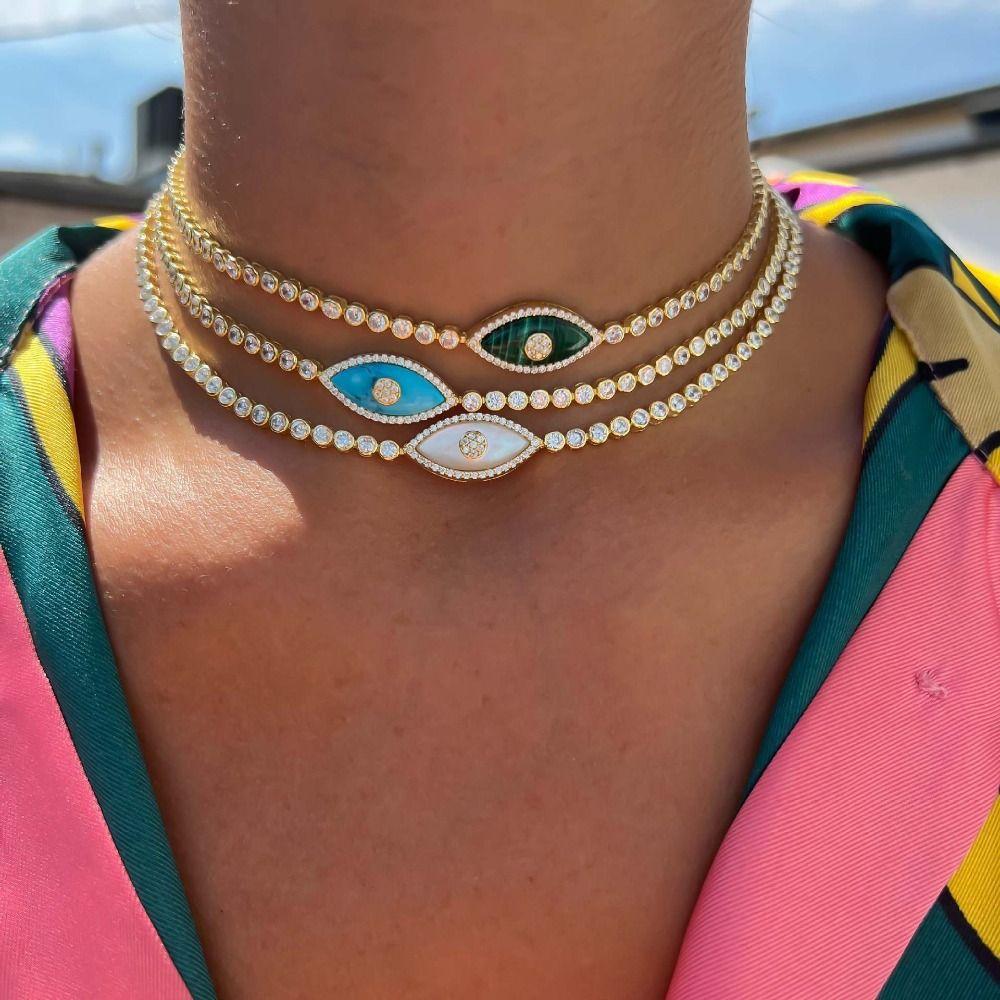 Electroplated Evil Eye Pendant Color Protection Opal Zircon Necklace Jewelry Gift