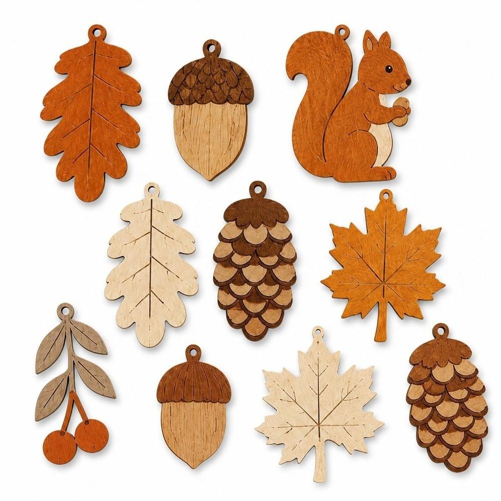 10Pcs 2D Flat Fall Wooden Garland Banner DIY Craft Autumn Leaf Hanging Decor Home Wall Decor