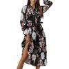 Elegant Women Dress Loose Floral Long Lantern Sleeve Pleated Midi Dress Women Accessory for Dating