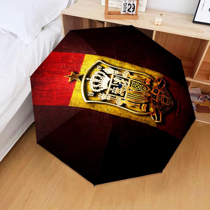 1PC Spain FC Crest Printed Umbrella Folding umbrella, automatic umbrella 8-Frame for Travel, camping Fan gifts Christmas Gifts