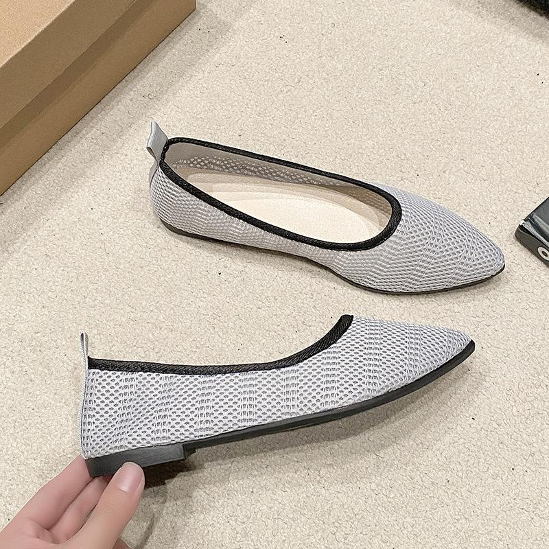 Женские туфли на плоской подошве с острым носком, однотонные вязаные туфли без шнуровки, повседневные дышащие балетки на плоской подошве, женские туфли на плоской подошве, женские лоферы