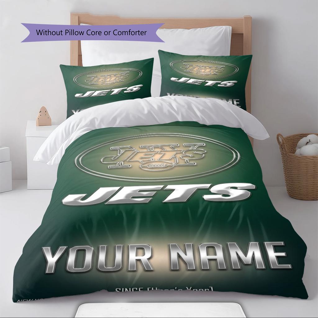 Name Custom New york jets Logo Pattern Bedding Set Quilt Cover Pillowcase Home Decor Gift (1 * duvet cover + 2 * pillowcase, without core)