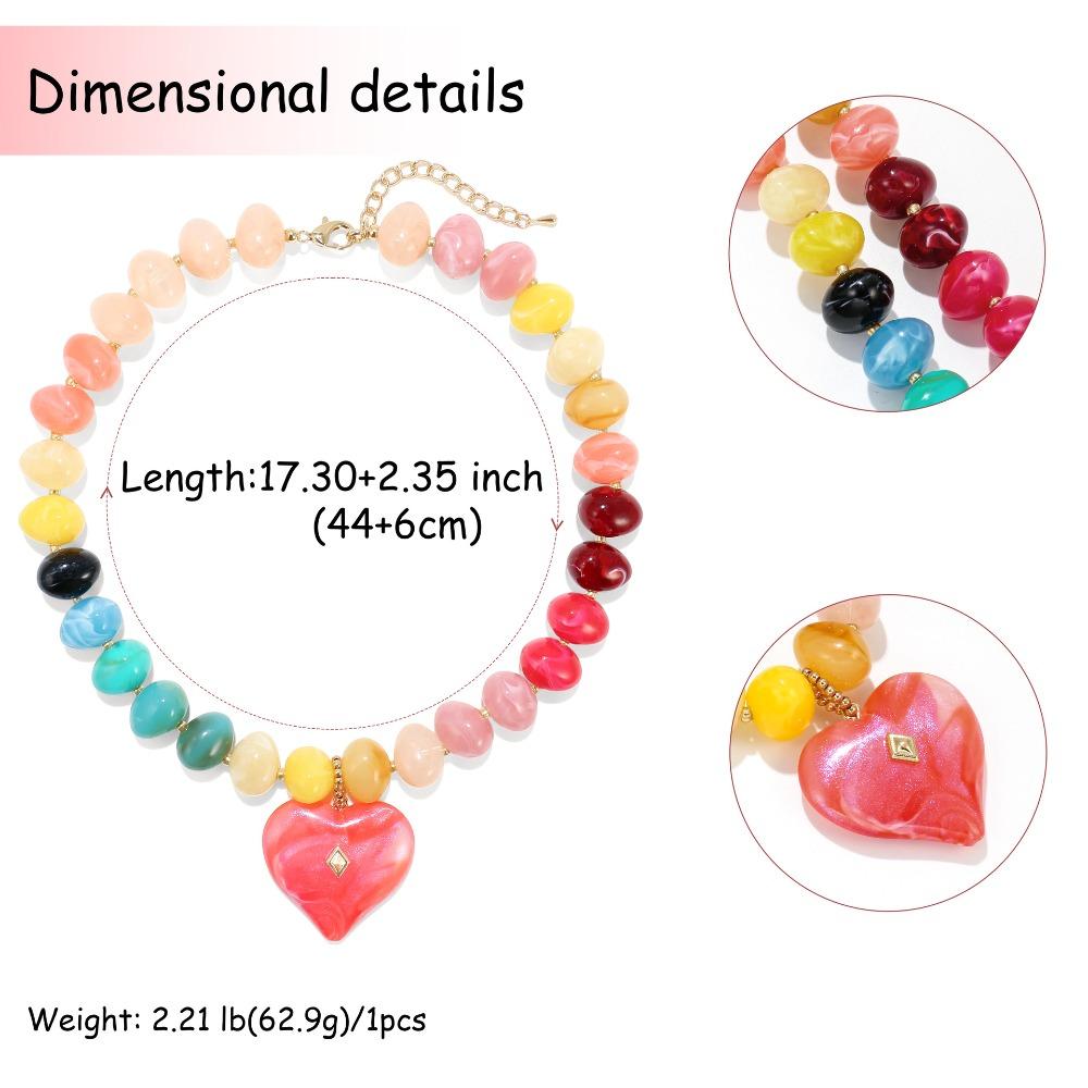 Colorful Beads Chunky Beads Necklace Heart-shaped Collarbone Chain Pendant Necklace Jewelry Gifts